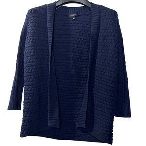 Talbots‎ women’s open cardigan size medium cabled knit navy sweater